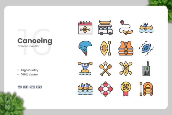Canoeing Color Icons: Graphics and Icons for Modern Design