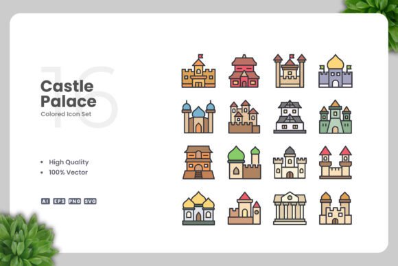 Castle Palace Color Icons: Graphics and Icons for Local Business