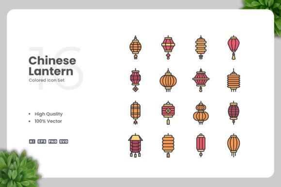 Chinese Lantern Color Icons: Graphics for Local Branding
