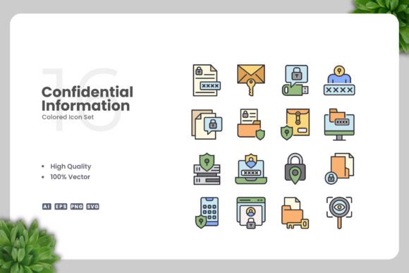 Confidential Information Color Icons: Graphics and Icons for Modern Design
