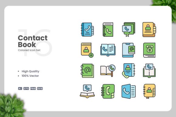 Contact Book Color Icons: Graphics & Icons for Digital Sellers