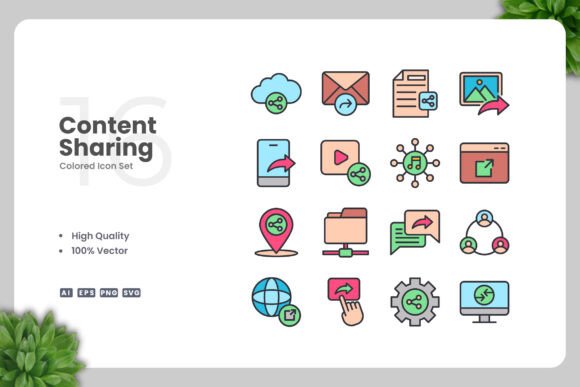 Content Sharing Color Icons: Graphics and Icons for Modern Design