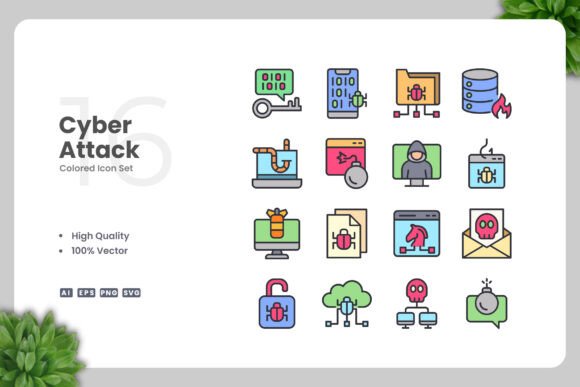Cyber Attack Color Icons: Graphics and Icons for Modern Design
