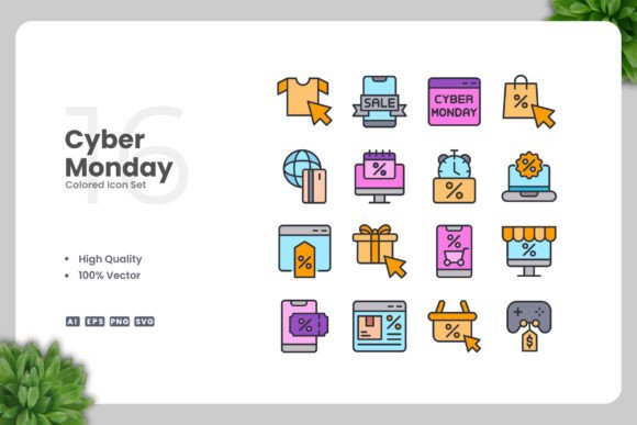 Cyber Monday Color Icons for Graphics and Branding
