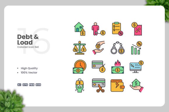 Debt and Loan Color Icons Graphics