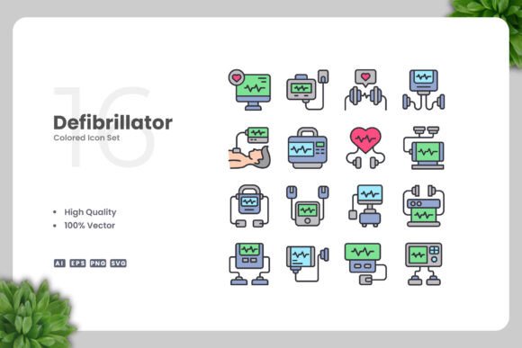 Defibrillator Colored Icons: Graphics and Icons for Real Projects