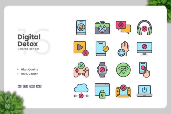 Digital Detox Colored Icons: Graphics That Elevate Design