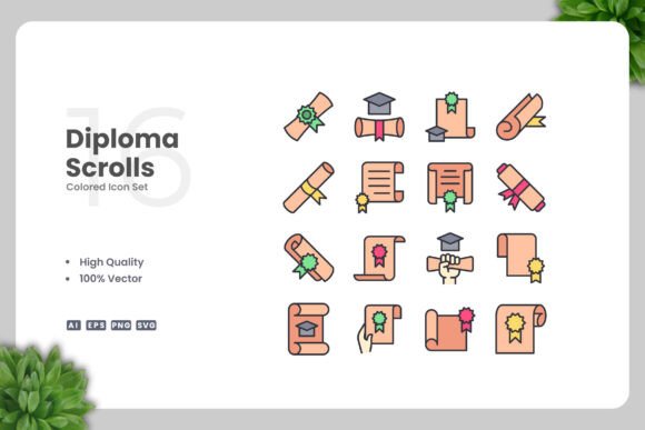 Diploma Scrolls Colored Icons: Graphics & Icons for Modern Design