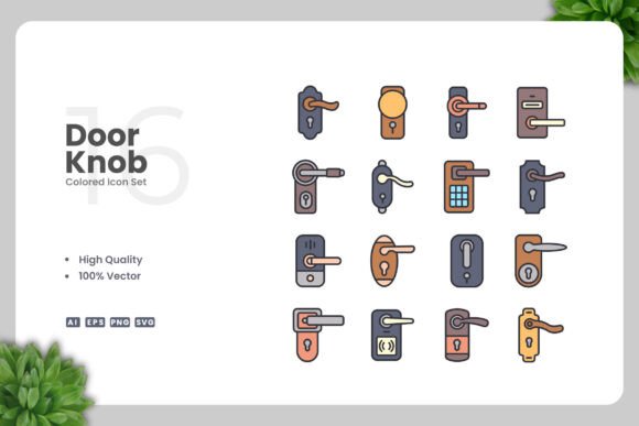 Door Knob Colored Icons: Graphics and Icons for Digital Sellers