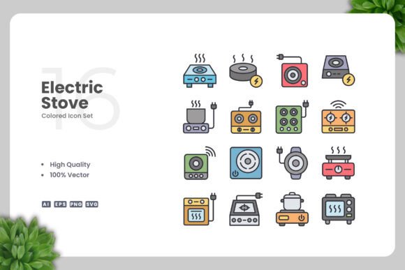 Electric Stove Color Icons for Graphics and Branding