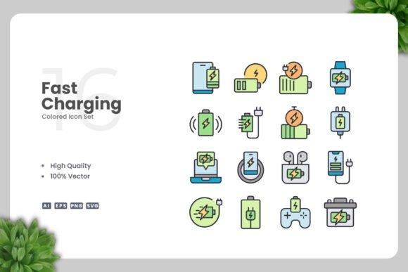 Fast Charging Color Icons: Graphics and Icons for Modern Design