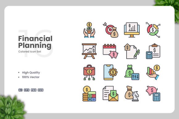 Financial Planning Color Icons: Graphics and Icons for Modern Design