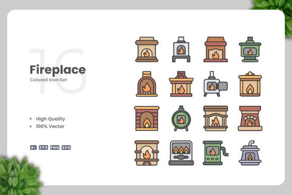 Fireplace Color Icons Graphics and Icons
