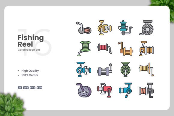 Fishing Reel Colored Icons for Graphics and Icons