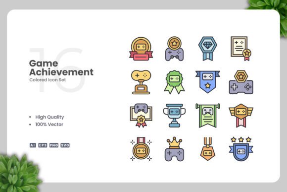 Game Achievement Colored Icons for Graphics and Icons