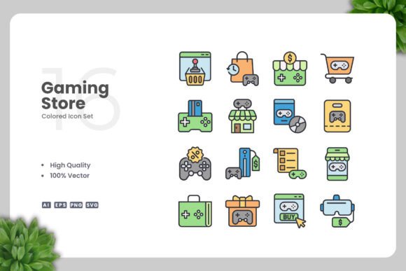 Gaming Store Colored Icons Graphics