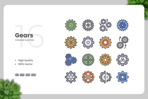 Gears Colored Icons for Graphics and Branding