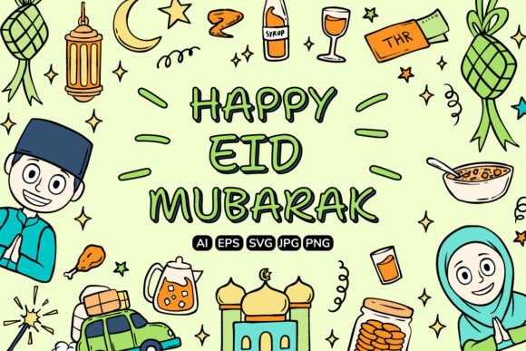 Happy Eid Mubarak Illustration Set: Graphics for Creative Design