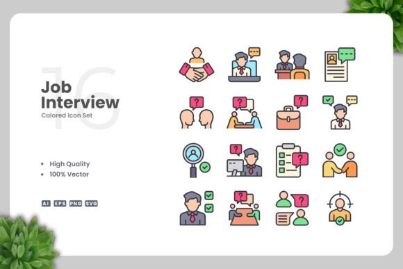 Job Interview Colored Icons: Graphics and Icons for Modern Branding