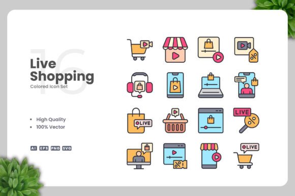 Live Shopping Colored Icon: Graphics and Icons for Modern Design