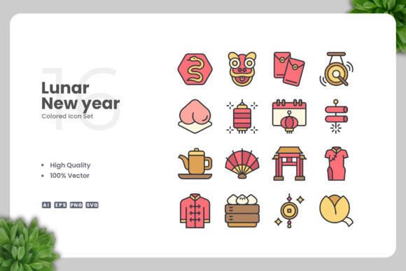 Lunar New Year Colored Icon Graphics and Icons