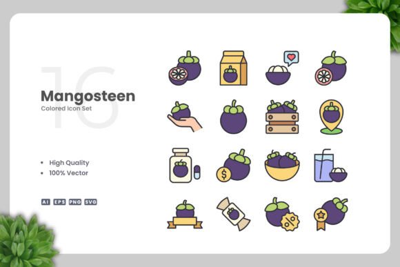 Mangosteen Colored Icons for Graphics and Icons