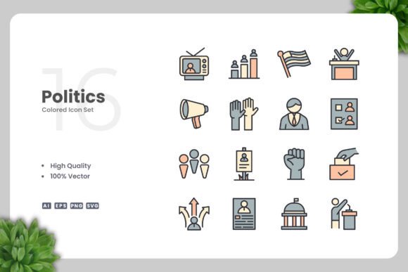 Politics Color Icons: Graphics and Icons for Digital Sellers
