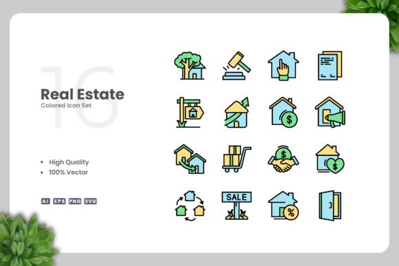 Real Estate Color Icons: Graphics and Icons for Digital Sellers