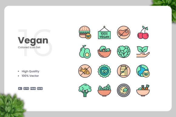 Vegan Color Icons: Graphics and Icons for Modern Design